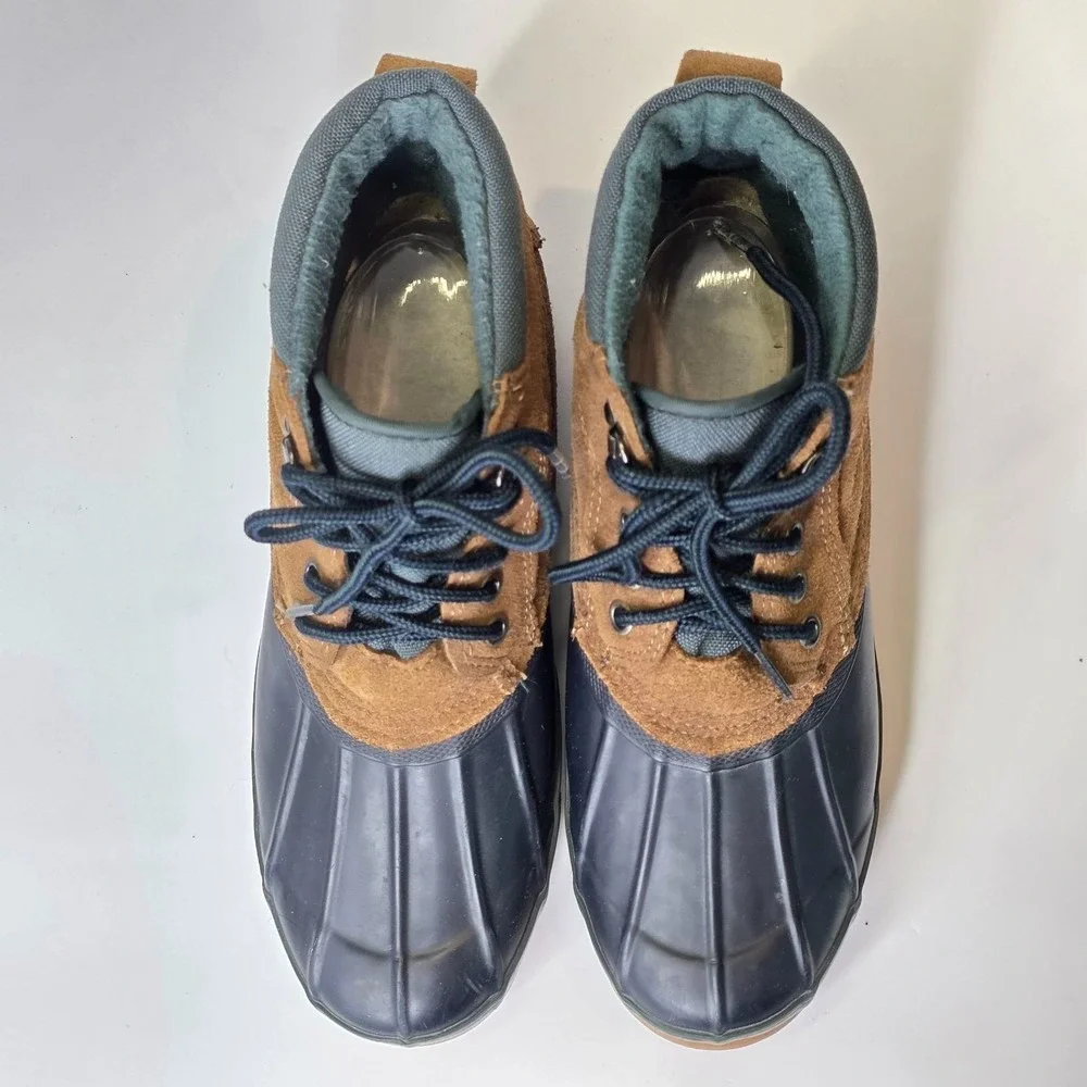 London Fog Ridge Women's Duck Boots Size 9 M Navy Brown Suede Waterproof Shoes